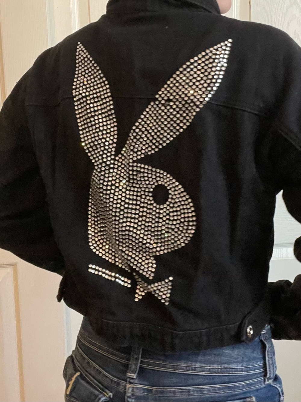 Playboy x MISSGUIDED Diamante Denim Jacket in Black US 2